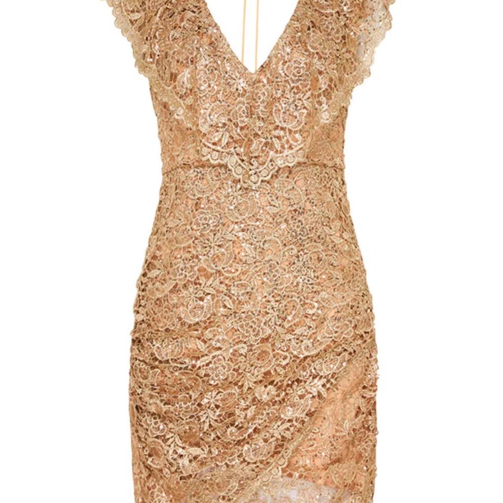 spell nina gold lace + sequin mini dress sz XL